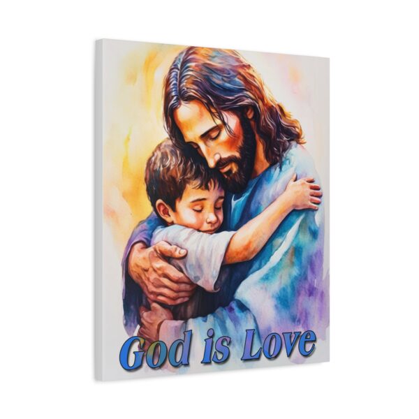Inspirational Wall Art Canvas, "God is Love" Jesus hugging a small boy, Christian Home Decor, Uplifting Religious Gift, Faith-Based Artwork - Image 10