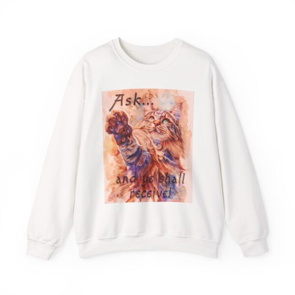 Crewneck Sweatshirt-with our "Ask ...and ye shall receive" Matt 7:7 featuring a Maine Coon Cat asking for a treat! Vintage Inspired Faith Apparel, Gospel Fashion Unisex Heavy - Image 4