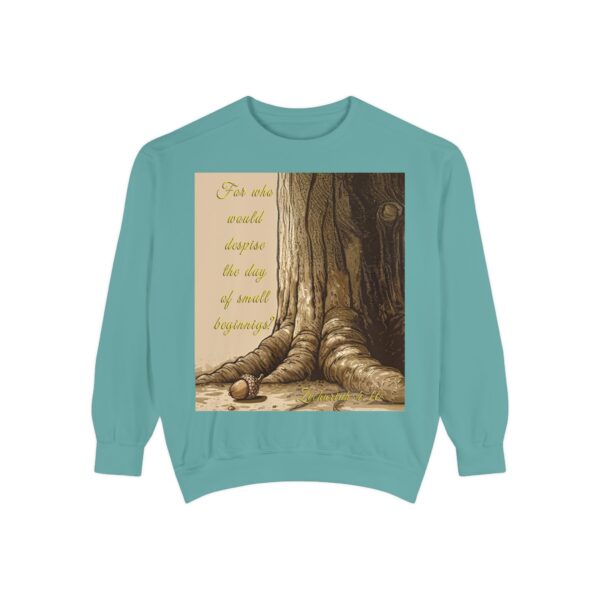 Sweatshirt Unisex with our Inspirational "Day of Small Beginnings" with thoughtful quote from Zech 4:10 and Acorn-Oak Tree design! Faith Apparel Gospel Fashion Jumper, Pullover - Image 17