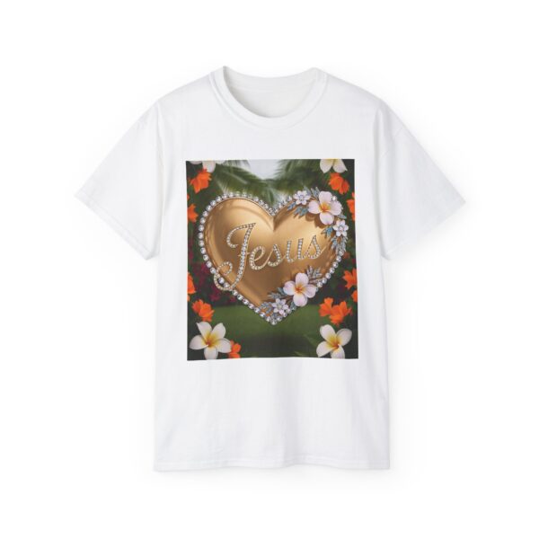 Our inspirational "Jesus" 'Diamond Ring-Solid Gold Heart' Design! on a Christian Unisex Cotton T-Shirt, Faith Spiritual Apparel, Love Gift - Image 7