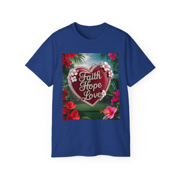 Our inspirational "Faith Hope Love" 'Solid Red Heart' Design! on a Christian Unisex Cotton T-Shirt, Faith Spiritual Apparel, Love Gift - Image 21
