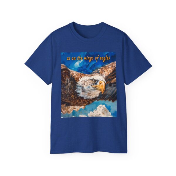Our "as on the wings of eagles" Cotton T-Shirt with a majestic eagle in flight. Vintage Christian Faith Apparel Unisex Cotton T-Shirt, Thoughtful Quote from Isaiah 40:31! - Image 42