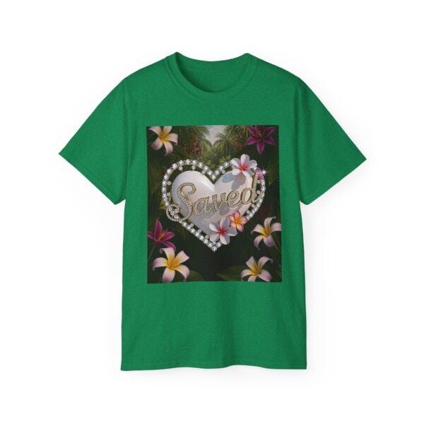 Our inspirational "Saved" 'Pure White Heart' Design! on a Christian Unisex Cotton T-Shirt, Faith Spiritual Apparel, Love Gift - Image 17