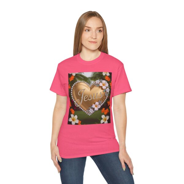 Our inspirational "Jesus" 'Diamond Ring-Solid Gold Heart' Design! on a Christian Unisex Cotton T-Shirt, Faith Spiritual Apparel, Love Gift - Image 30