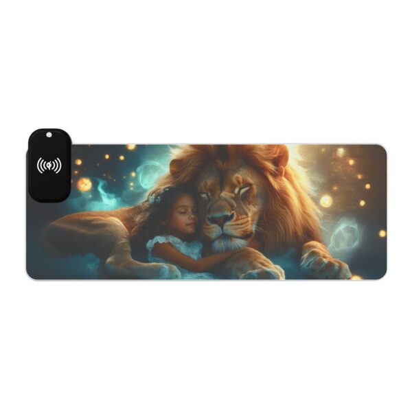 LED + wireless Charging Mouse Pad, Desk Mat, "Lucy and Lion" Design, Tech Gift, Home Office Essentials Inspirational - Image 5