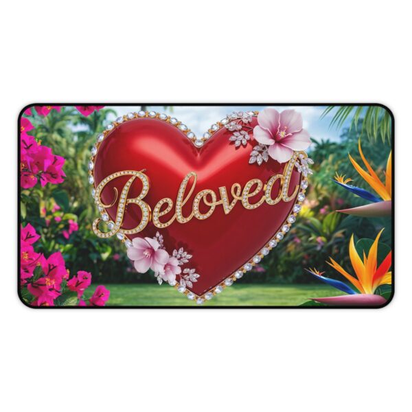 Inspirational Desk Mat "Beloved" 'Solid Red Heart' - Mouse Pad, Office Decor Desk Accessory, Gaming Pad, Computer Mat, Non-Slip - Image 4