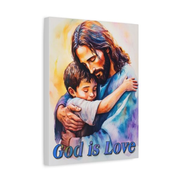 Inspirational Wall Art Canvas, "God is Love" Jesus hugging a small boy, Christian Home Decor, Uplifting Religious Gift, Faith-Based Artwork - Image 4