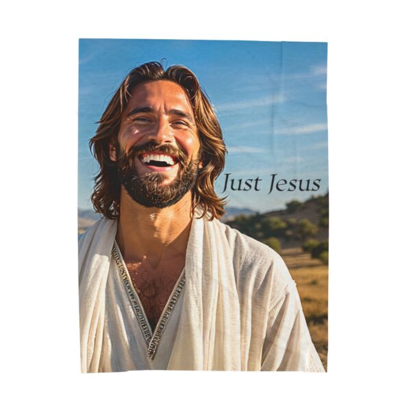 Our "Just Jesus" Design Inspirational Velveteen Plush Throw Blanket. A Cozy Gift for Anniversary, Wedding Faith Home Decor Bedding - Image 2