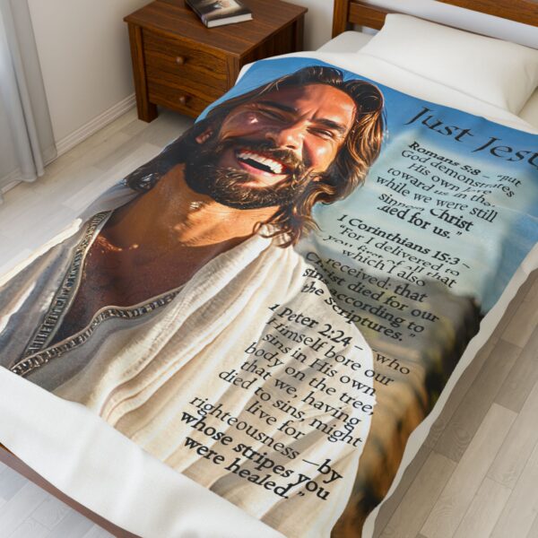 Our "Just Jesus" and Verses on Salvation Design Velveteen Plush Throw Blanket A Cozy Gift for Anniversary, Wedding Faith Home Decor Bedding - Image 7