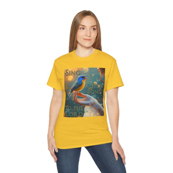 Our 'Song Bird' "Sing a New Song" Inspirational Christian Unisex Cotton T-Shirt, Faith Spiritual Apparel, Gift for Christians - Image 15