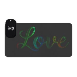 LED + Wireless Charger Gaming Mouse Pad with our inspirational "Love" 'light in darkness' Design, Gaming Desk Accessory, Tech Gift, Home Office Gamer Essentials