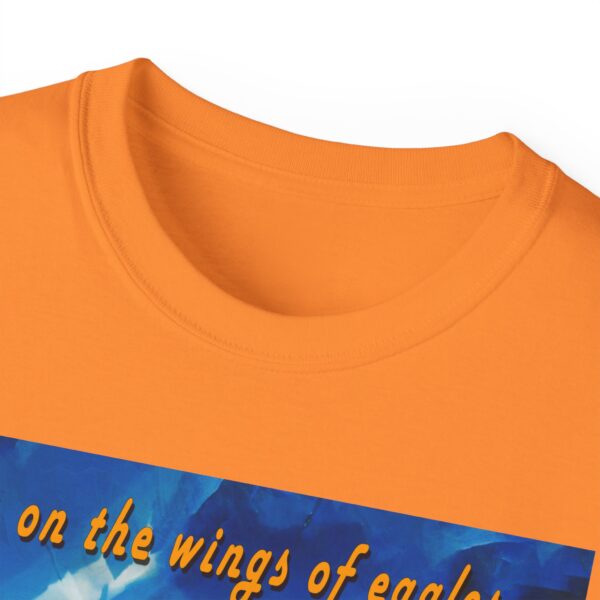 Our "as on the wings of eagles" Cotton T-Shirt with a majestic eagle in flight. Vintage Christian Faith Apparel Unisex Cotton T-Shirt, Thoughtful Quote from Isaiah 40:31! - Image 16