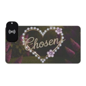LED + Wireless Charger Gaming Mouse Pad with "Chosen" 'Diamond Ring Heart' Design, Gaming Desk Accessory, Tech Gift, Home Office Gamer Essentials