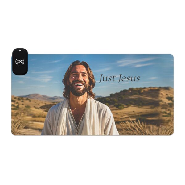 LED + Wireless Charger Gaming Mouse Pad with our inspirational "Just Jesus" Design, Gaming Desk Accessory, Tech Gift, Home Office Gamer Essentials - Image 7
