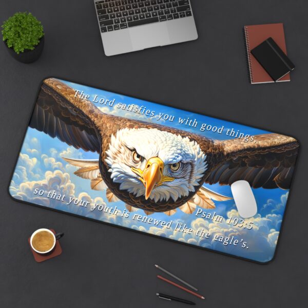 Inspirational Desk Mat with our 'Soaring Eagle' and Psalm 103:5 'your youth is renewed like the eagles' Mouse Pad, Office Decor Desk Accessory, Gaming Pad, Computer Mat, Non-Slip - Image 5
