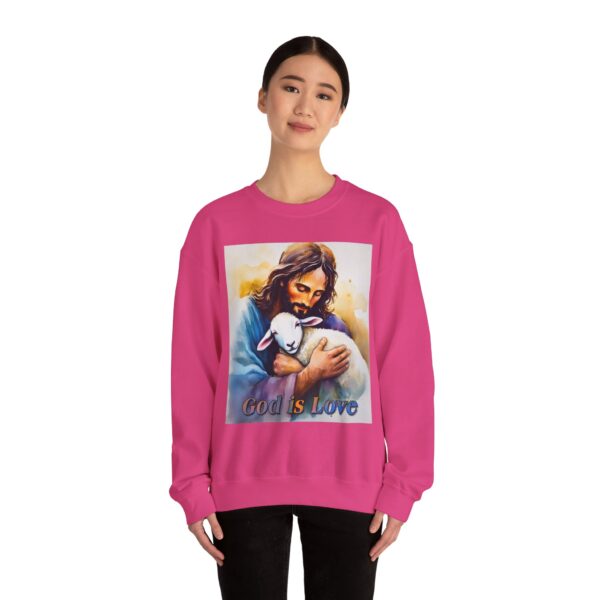Crewneck Sweatshirt with our "God is Love" series with Jesus hugging a baby lamb! Inspirational Biblical, Vintage Inspired Heavy Sweatshirt, Gift - Image 22