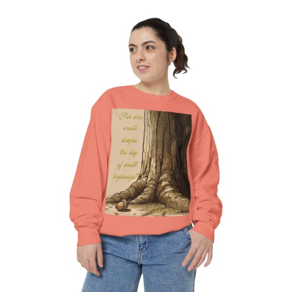 Sweatshirt Unisex with our Inspirational "Day of Small Beginnings" with thoughtful quote from Zech 4:10 and Acorn-Oak Tree design! Faith Apparel Gospel Fashion Jumper, Pullover - Image 11