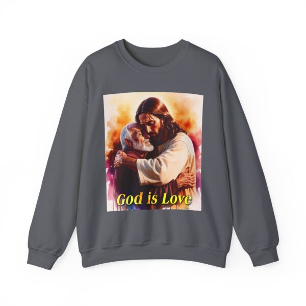 Crewneck Sweatshirt with our "God is Love" series with Jesus hugging papa! Inspirational Biblical Vintage Inspired Gift - Image 15