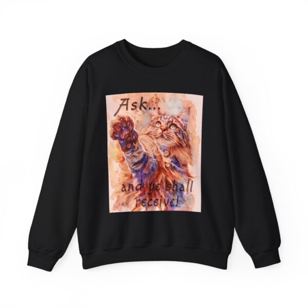 Crewneck Sweatshirt-with our "Ask ...and ye shall receive" Matt 7:7 featuring a Maine Coon Cat asking for a treat! Vintage Inspired Faith Apparel, Gospel Fashion Unisex Heavy - Image 7
