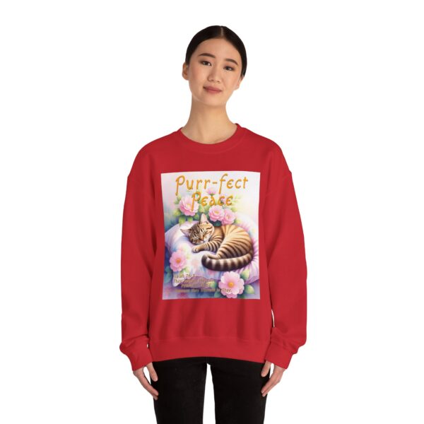 Crewneck Sweatshirt with our "Purr-fect Peace" with a cat in blissful sleep design featuring the verse Isaiah 26:3! Inspirational Biblical, Vintage Inspired, Gift - Image 49