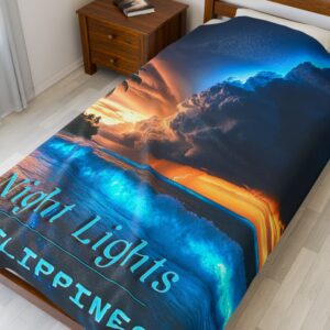 Throw Blanket with our beautiful "Night Lights-Philippines" design! Beauty of Creation Tropical Beach Velveteen Plush Blanket, Cozy Bedding
