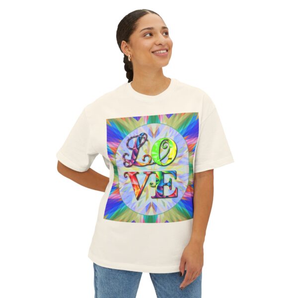 Our "Love" 'kaleidoscope' design on a Unisex Tee, Inspirational Oversized Box Tshirt, Religious Graphic Top, Travel Bible Verse Apparel - Image 8
