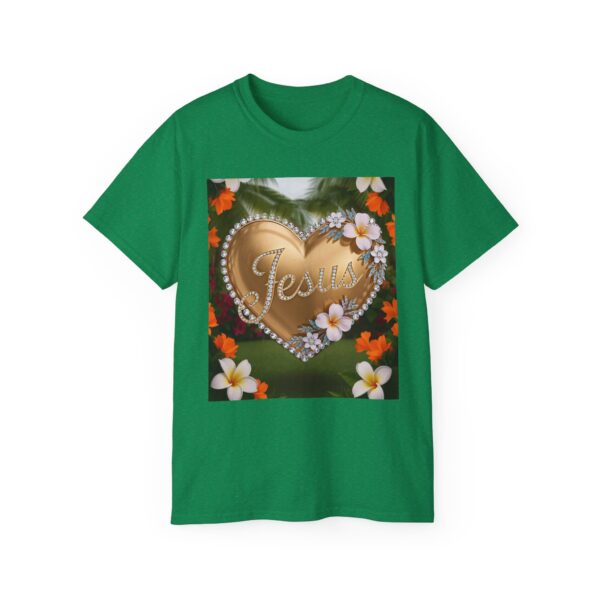 Our inspirational "Jesus" 'Diamond Ring-Solid Gold Heart' Design! on a Christian Unisex Cotton T-Shirt, Faith Spiritual Apparel, Love Gift - Image 17
