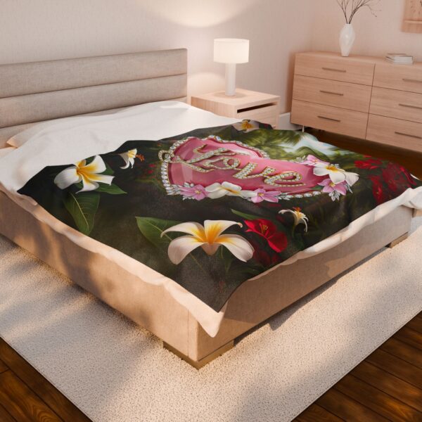 Our inspirational "Love" 'Solid Pink Heart' Design Velveteen Plush Throw Blanket Design! A Cozy Gift for Anniversary, Wedding Faith Home Decor Bedding - Image 4