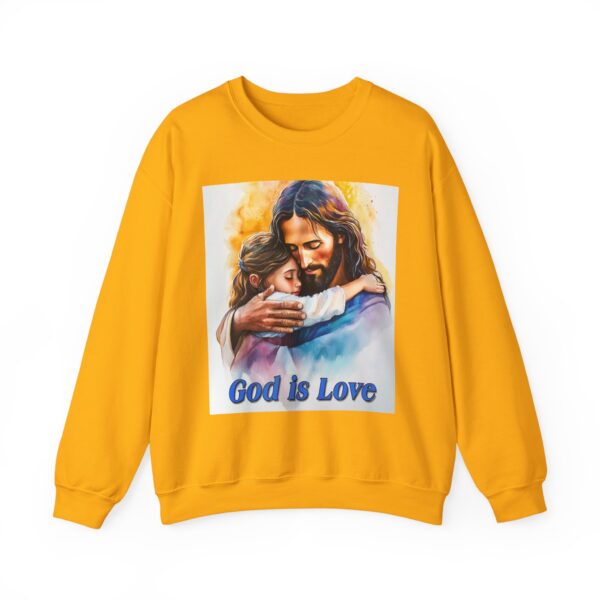 Crewneck Sweatshirt with our "God is Love" series with Jesus hugging a young girl! Inspirational Biblical Vintage Inspired Gift - Image 9