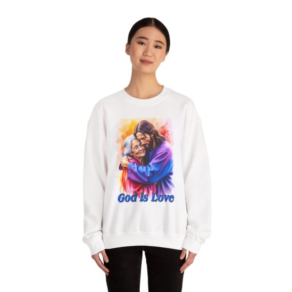 Crewneck Sweatshirt with our "God is Love" series with Jesus hugging Grandmother! Inspirational Biblical, Vintage Inspired, Gift - Image 9