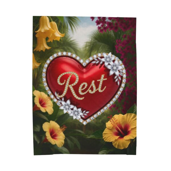Our Beautiful "REST" Inspirational 'Solid Red Heart' design Velveteen Plush Blanket - A Cozy Gift for Anniversary, Home Decor. Throw, Bedding - Image 2