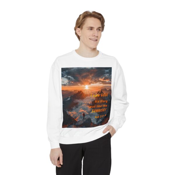 Sweatshirt Unisex our inspirational "His splendor was like the sunrise" design with a quote from Habakkuk 3:3-4! Faith Apparel Gospel Fashion Jumper, Pullover - Image 12