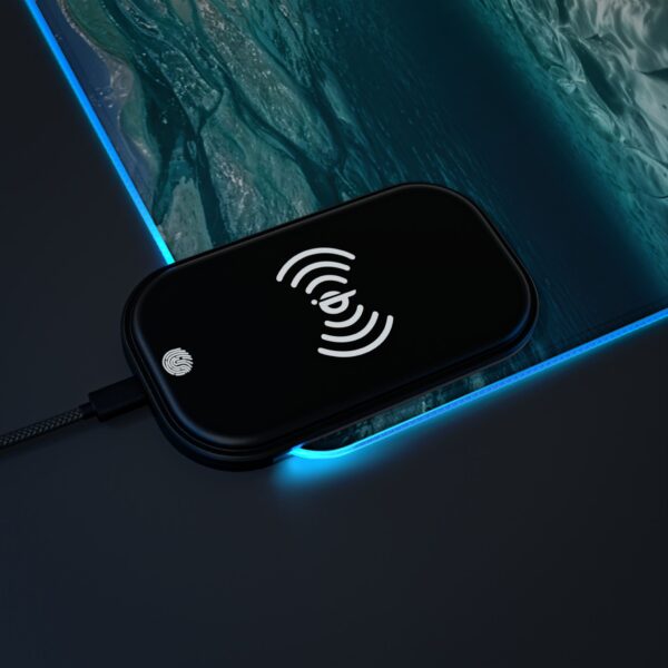 LED + Wireless Charger Gaming Mouse Pad with 'Dolphins at Rest' Design, Gaming Desk Accessory, Tech Gift, Home Office Gamer Essentials - Image 6