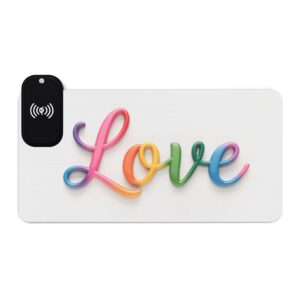 LED + Wireless Charger Gaming Mouse Pad with our inspirational "Love" Design, Gaming Desk Accessory, Tech Gift, Home Office Gamer Essentials