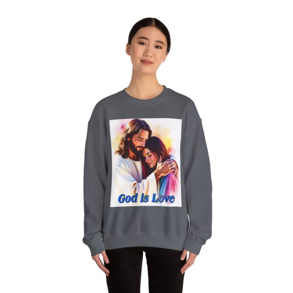 Crewneck Sweatshirt with our "God is Love" series with Jesus hugging a young lady! Inspirational Biblical, Vintage Inspired Gift - Image 20