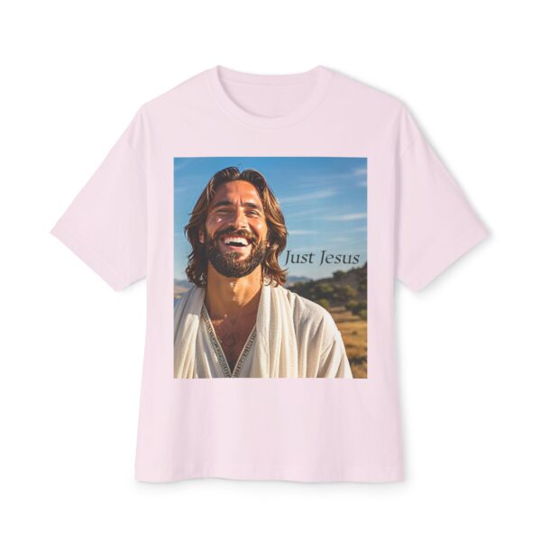 Our inspirational "Just Jesus" Design!! on a Unisex Oversized Box Tshirt, Religious Graphic Top, Bible Verse Apparel - Image 3