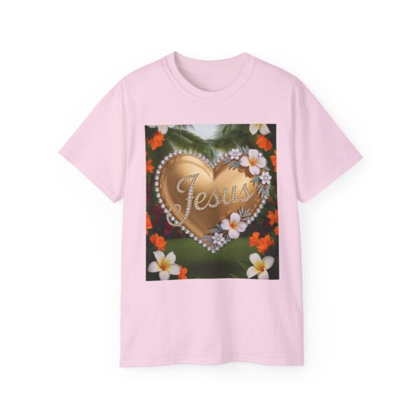 Our inspirational "Jesus" 'Diamond Ring-Solid Gold Heart' Design! on a Christian Unisex Cotton T-Shirt, Faith Spiritual Apparel, Love Gift - Image 27