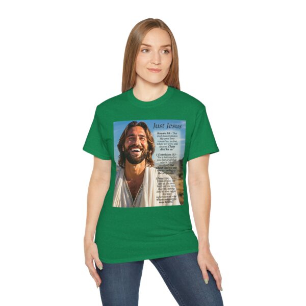 Our inspirational "Just Jesus" and Verses on Salvation Design on a Christian Unisex Cotton T-Shirt, Faith Spiritual Apparel, Love Gift - Image 16