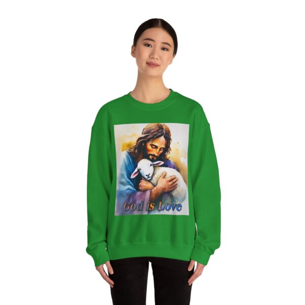 Crewneck Sweatshirt with our "God is Love" series with Jesus hugging a baby lamb! Inspirational Biblical, Vintage Inspired Heavy Sweatshirt, Gift - Image 10