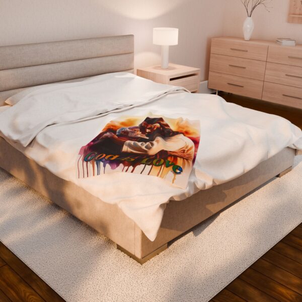 Our "God is Love" series with Jesus hugging Papa! Inspirational Velveteen Plush Throw Blanket Faith Home Decor Bedding - Image 8