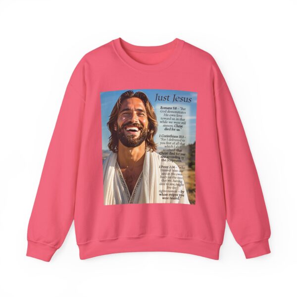 Crewneck Sweatshirt with our inspirational "Just Jesus" and Verses on Salvation Design! Vintage Inspired Faith Apparel, Gospel Fashion Unisex Heavy - Image 19