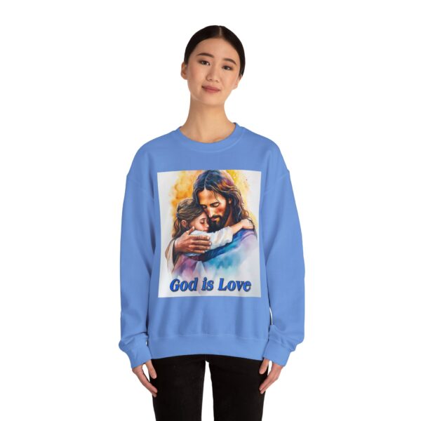 Crewneck Sweatshirt with our "God is Love" series with Jesus hugging a young girl! Inspirational Biblical Vintage Inspired Gift - Image 18