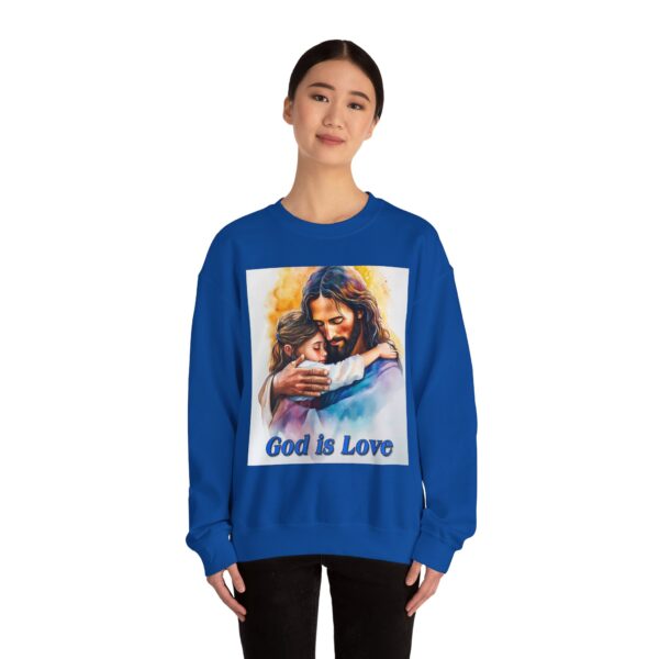 Crewneck Sweatshirt with our "God is Love" series with Jesus hugging a young girl! Inspirational Biblical Vintage Inspired Gift - Image 22
