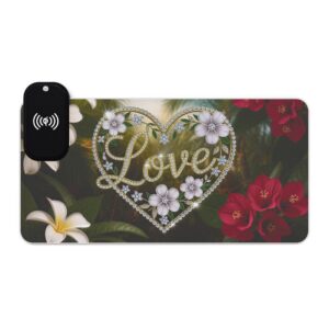 LED + Wireless Charger Gaming Mouse Pad with "Love" 'Diamond Ring Heart' Design, Gaming Desk Accessory, Tech Gift, Home Office Gamer Essentials