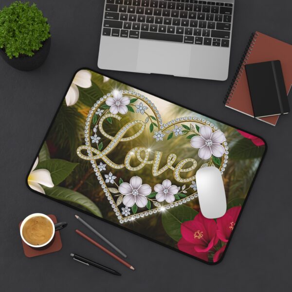 Inspirational Desk Mat "Love" 'Diamond Ring Heart' - Mouse Pad, Office Decor Desk Accessory, Gaming Pad, Computer Mat, Non-Slip - Image 3
