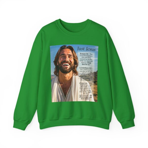 Crewneck Sweatshirt with our inspirational "Just Jesus" and Verses on Salvation Design! Vintage Inspired Faith Apparel, Gospel Fashion Unisex Heavy - Image 15