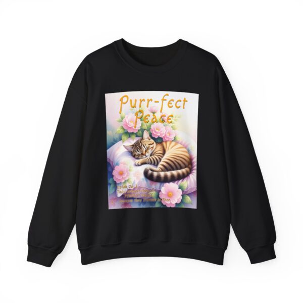 Crewneck Sweatshirt with our "Purr-fect Peace" with a cat in blissful sleep design featuring the verse Isaiah 26:3! Inspirational Biblical, Vintage Inspired, Gift - Image 10