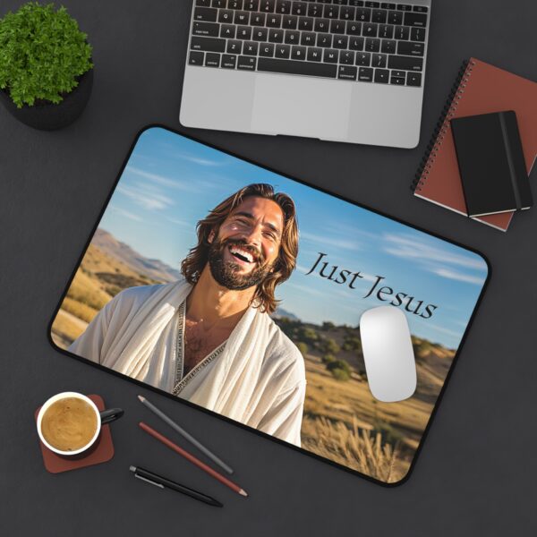 Inspirational Desk Mat with our "Just Jesus" Design. Mouse Pad, Office Decor Desk Accessory, Gaming Pad, Computer Mat, Non-Slip - Image 3