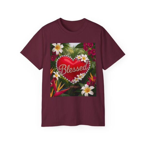 Our inspirational "Blessed" 'Solid Red Heart' Design! on a Christian Unisex Cotton T-Shirt, Faith Spiritual Apparel, Love Gift - Image 11
