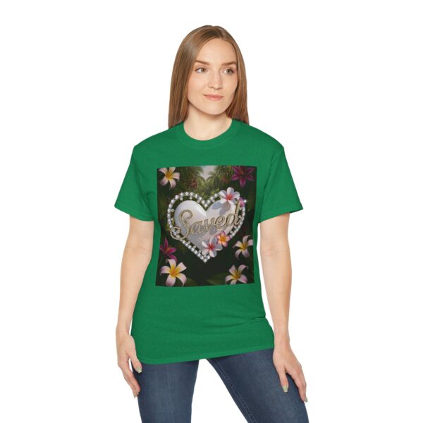 Our inspirational "Saved" 'Pure White Heart' Design! on a Christian Unisex Cotton T-Shirt, Faith Spiritual Apparel, Love Gift - Image 18